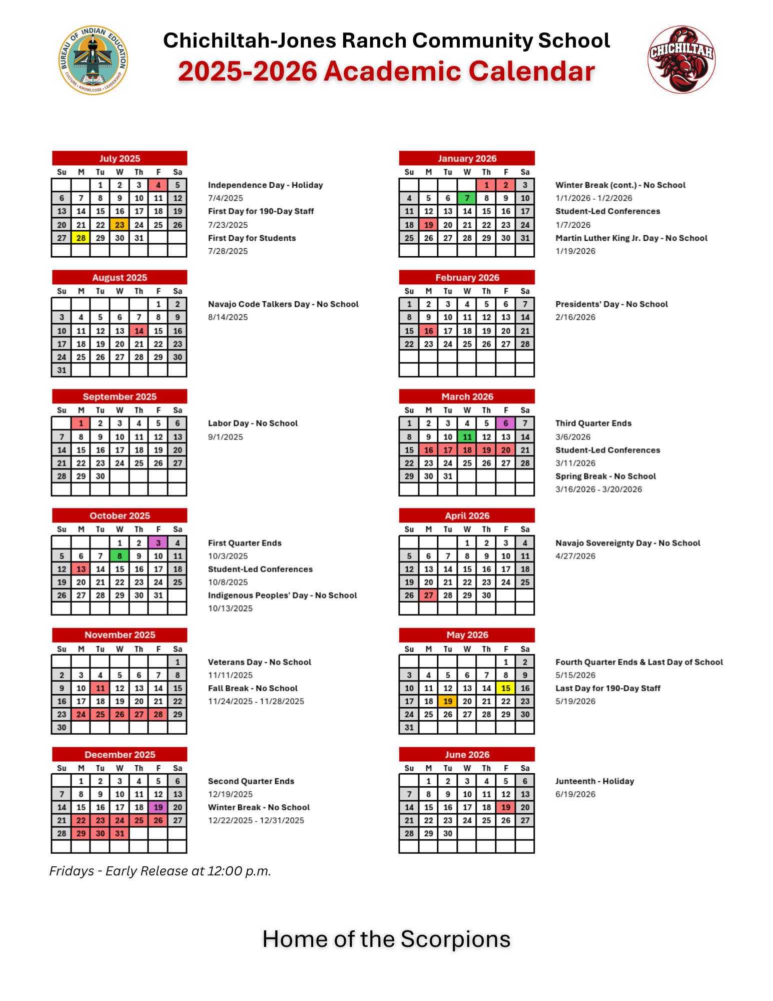 SY 2025-2026 Calendar